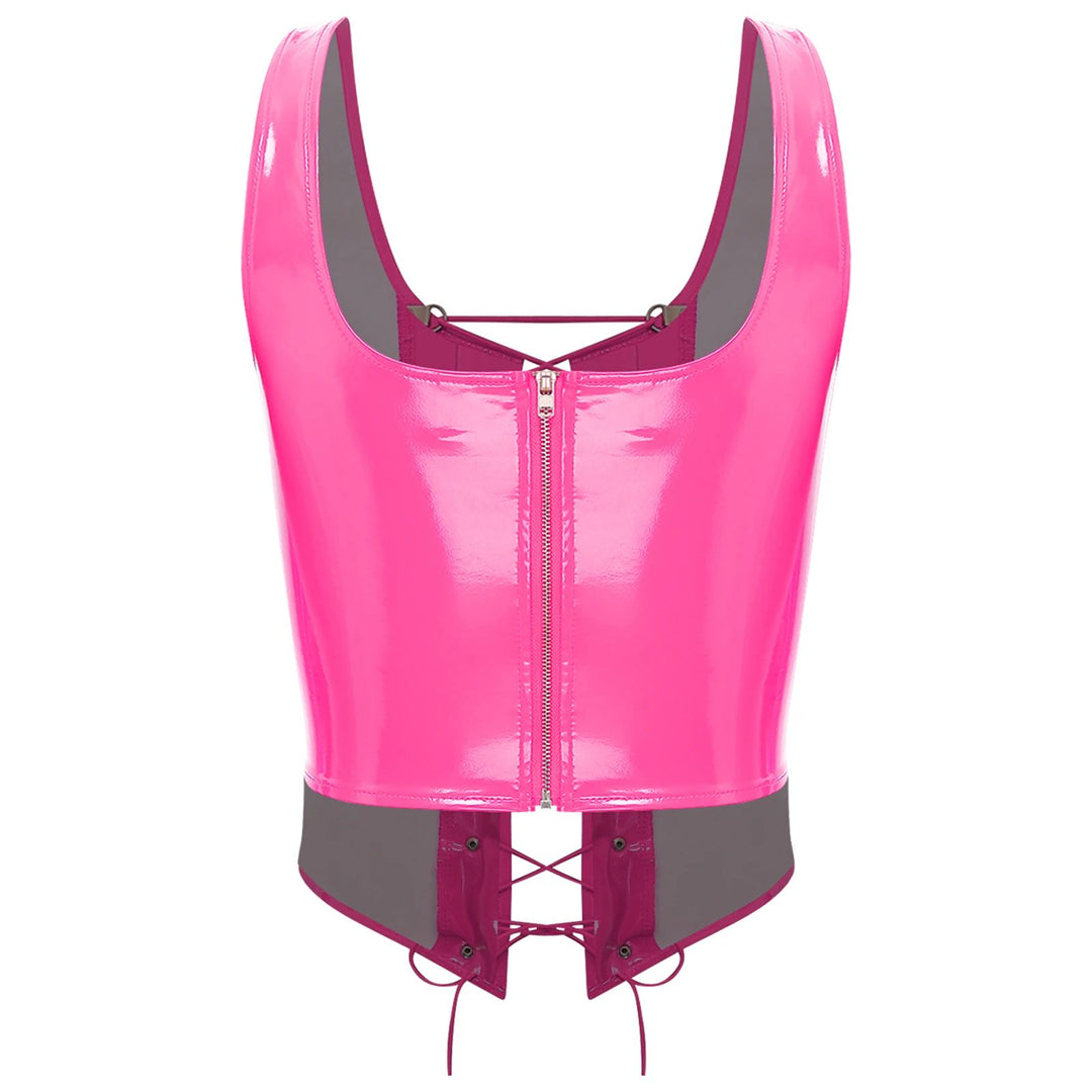 Wetlook Leather Lace-up Top