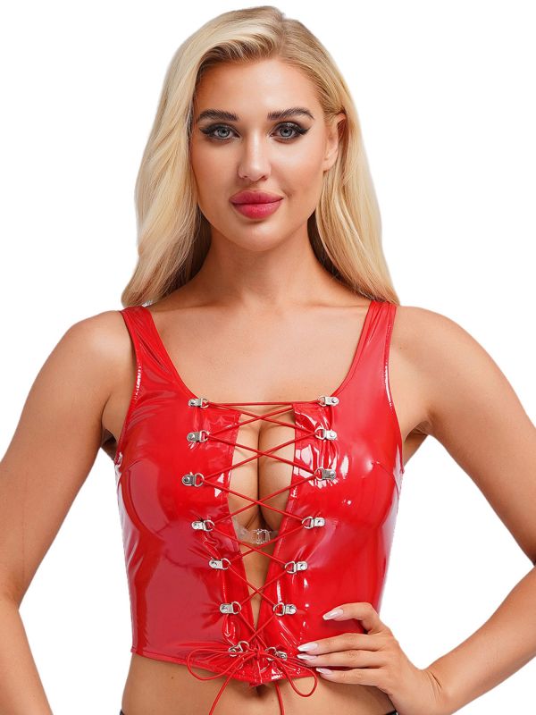 Wetlook Leather Lace-up Top