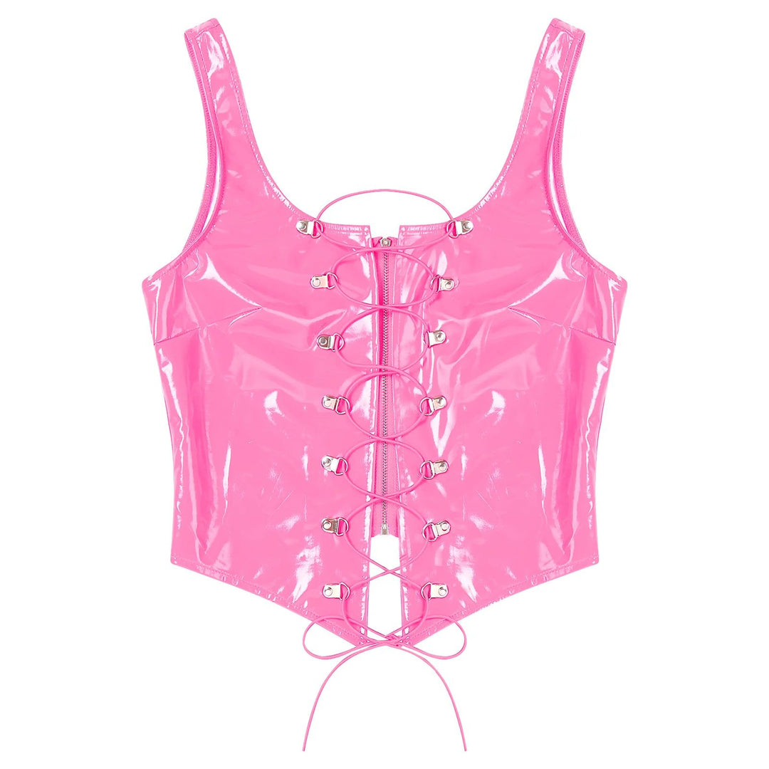 Wetlook Leather Lace-up Top