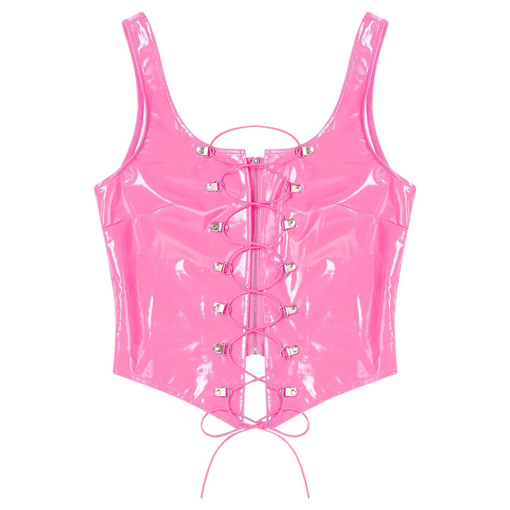 Wetlook Leather Lace-up Top