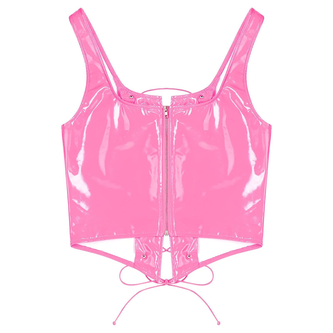 Wetlook Leather Lace-up Top