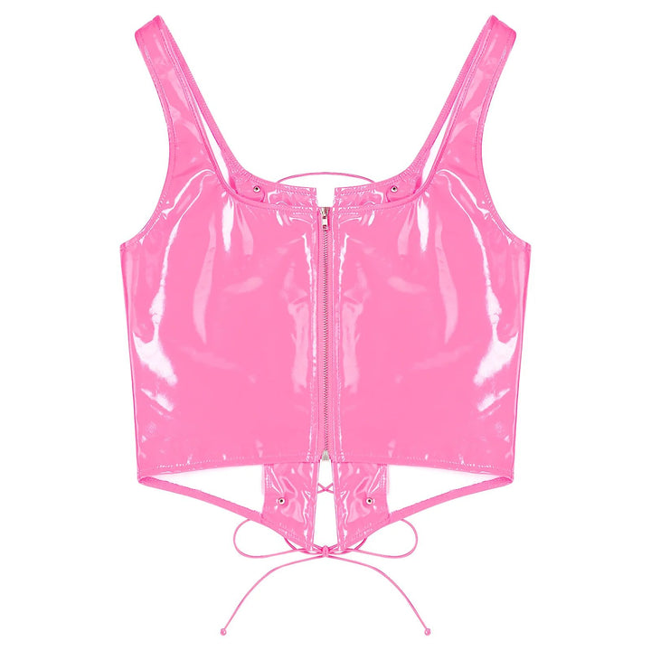 Wetlook Leather Lace-up Top