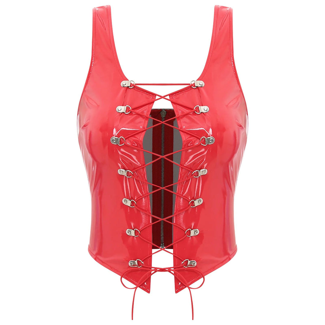 Wetlook Leather Lace-up Top