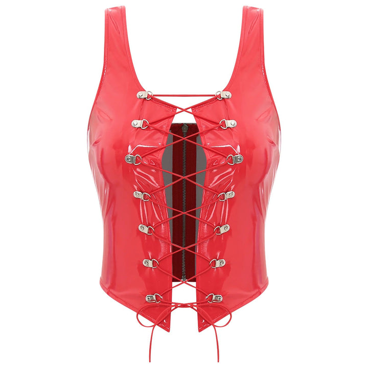 Wetlook Leather Lace-up Top