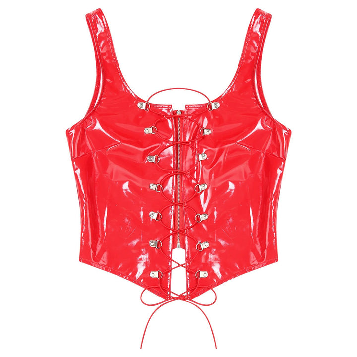 Wetlook Leather Lace-up Top