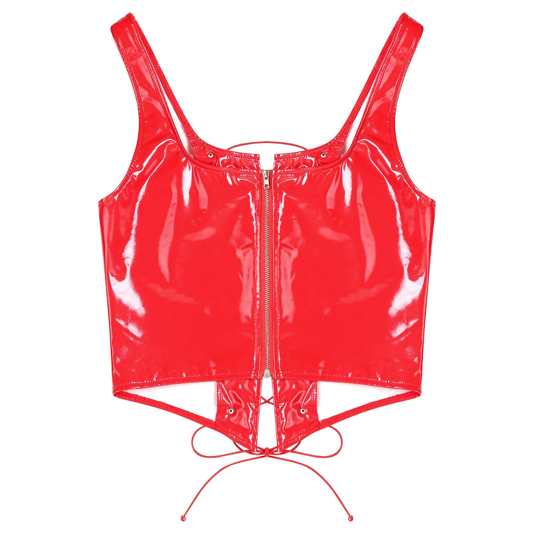 Wetlook Leather Lace-up Top