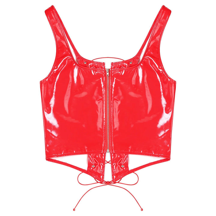 Wetlook Leather Lace-up Top