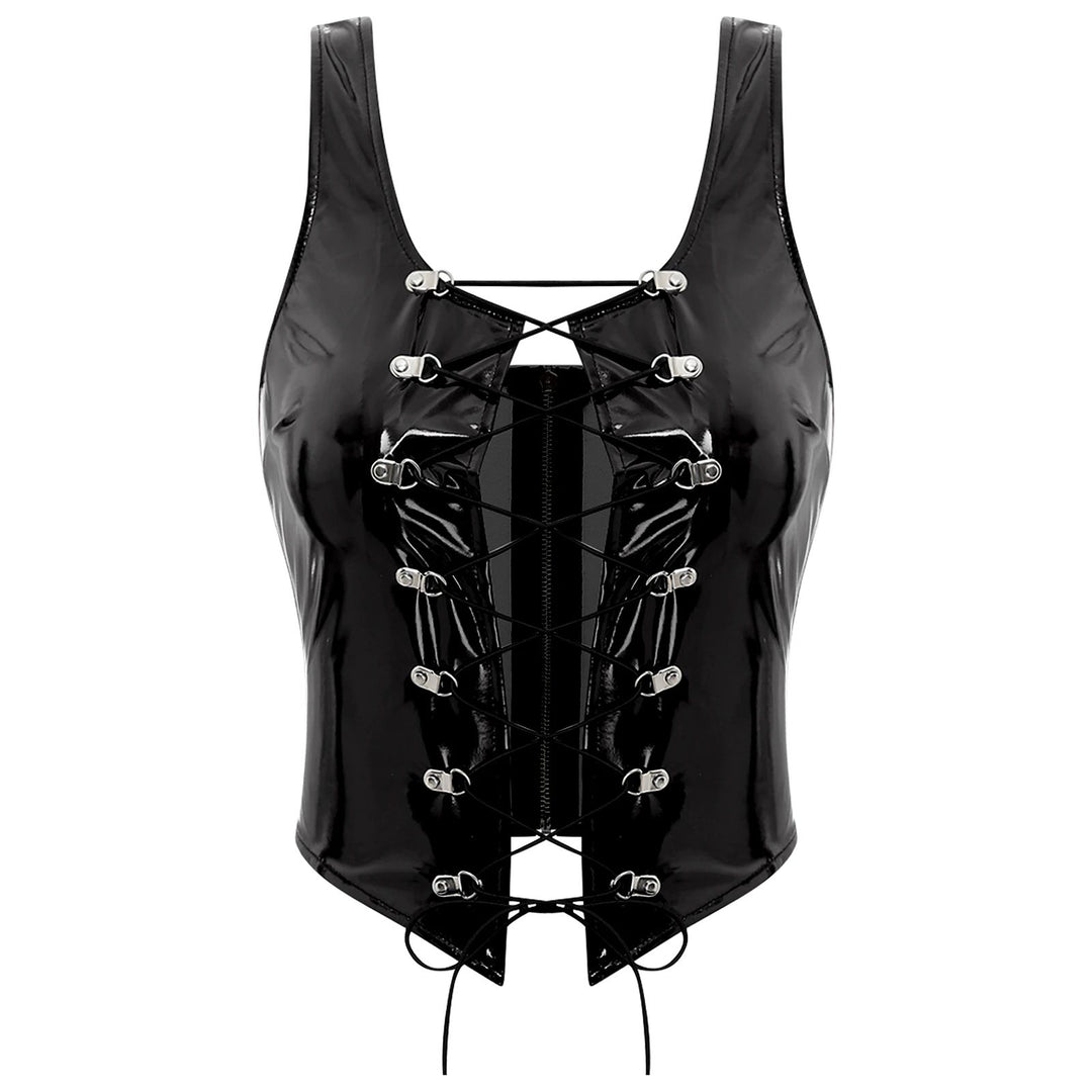 Wetlook Leather Lace-up Top