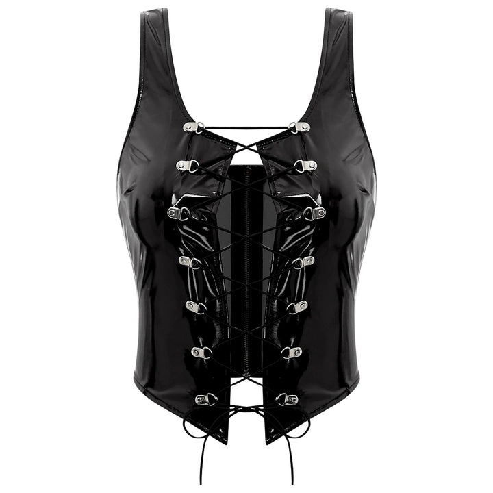 Wetlook Leather Lace-up Top