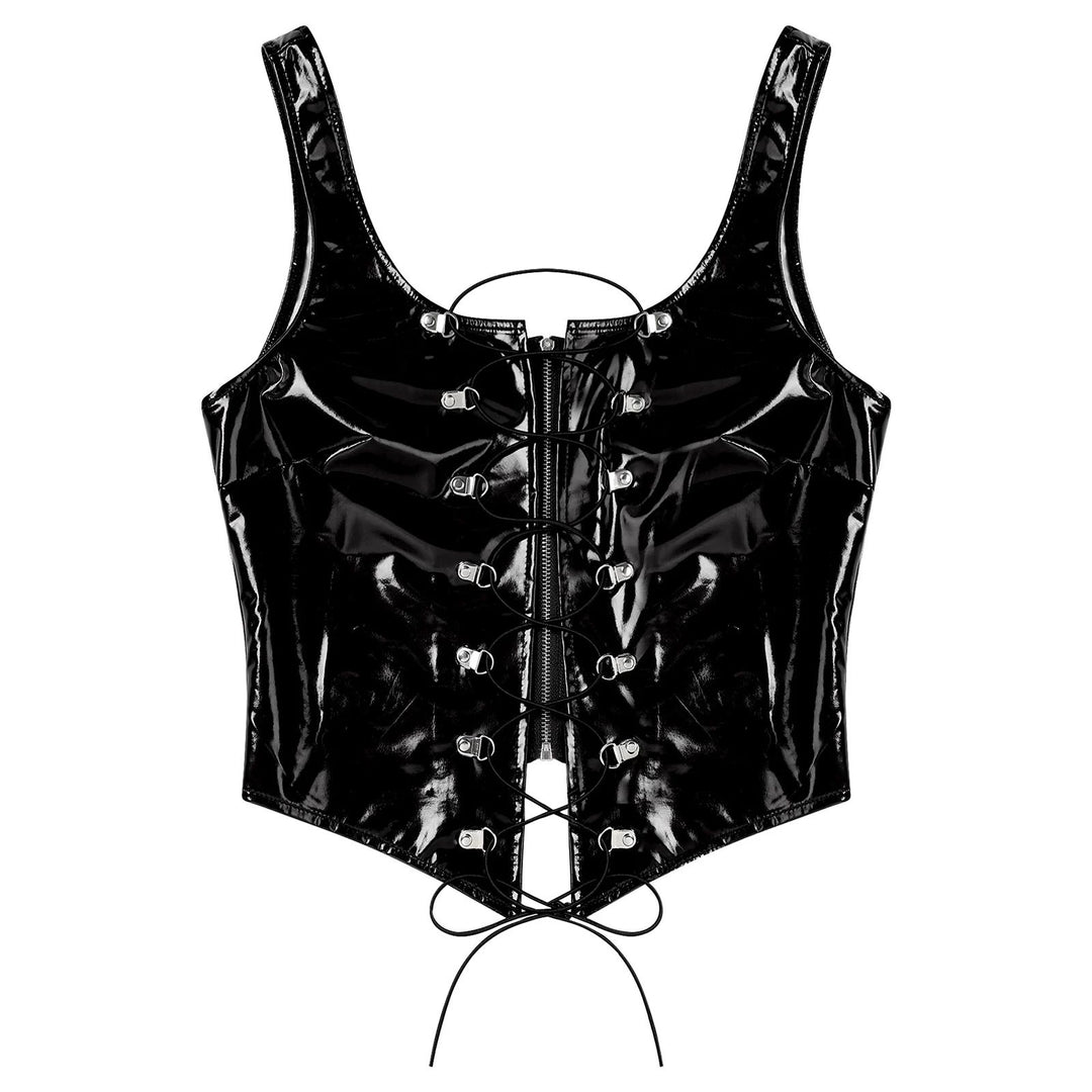 Wetlook Leather Lace-up Top