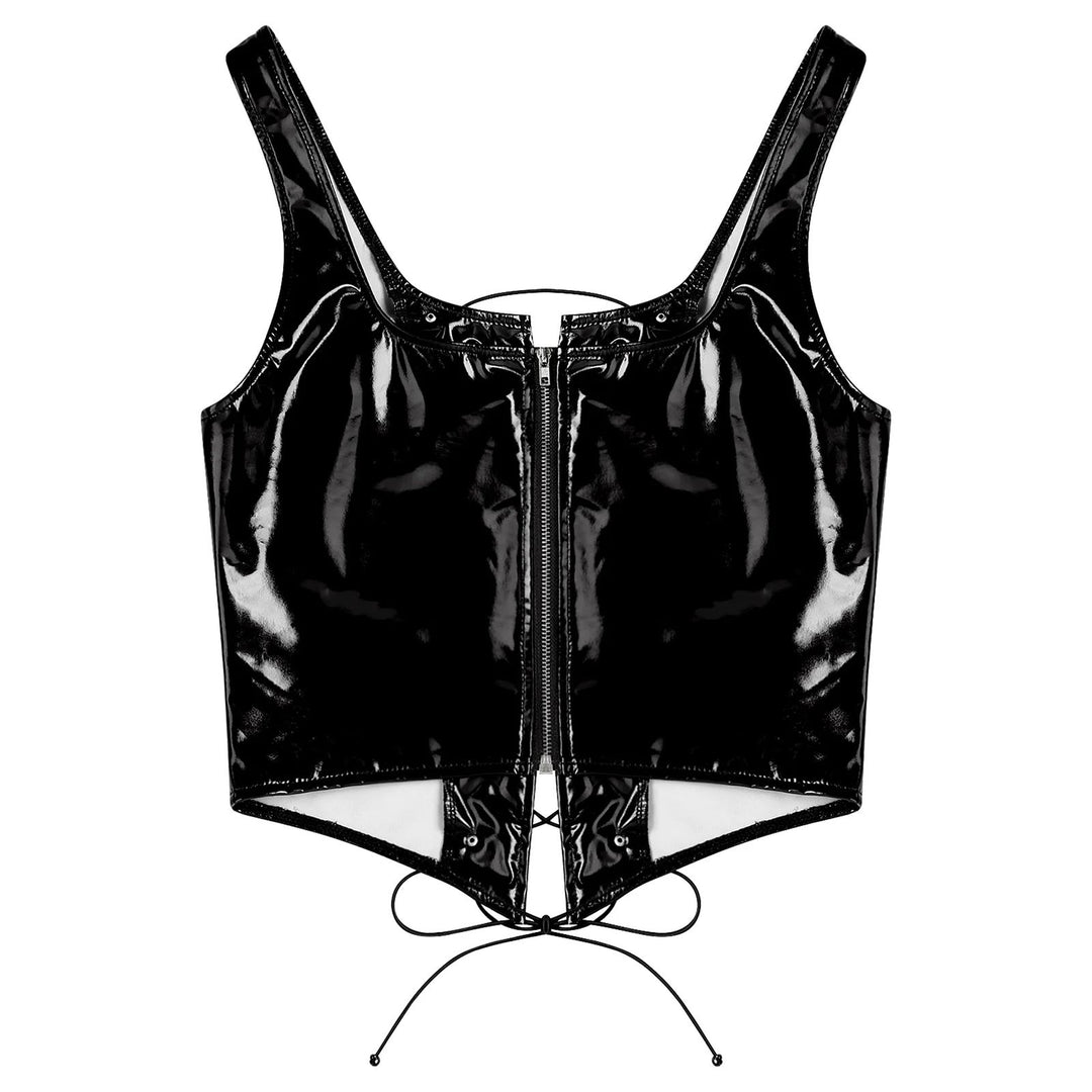 Wetlook Leather Lace-up Top