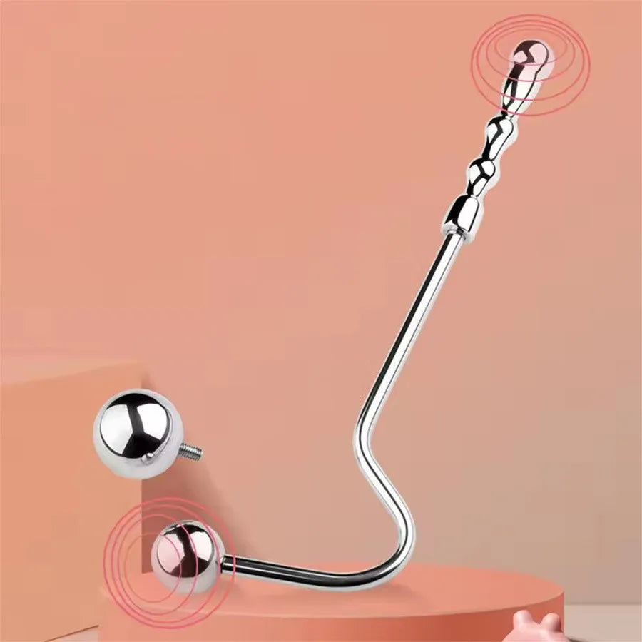 GHALLAS steel anal hook with smooth shiny metal surface and ergonomic curved design