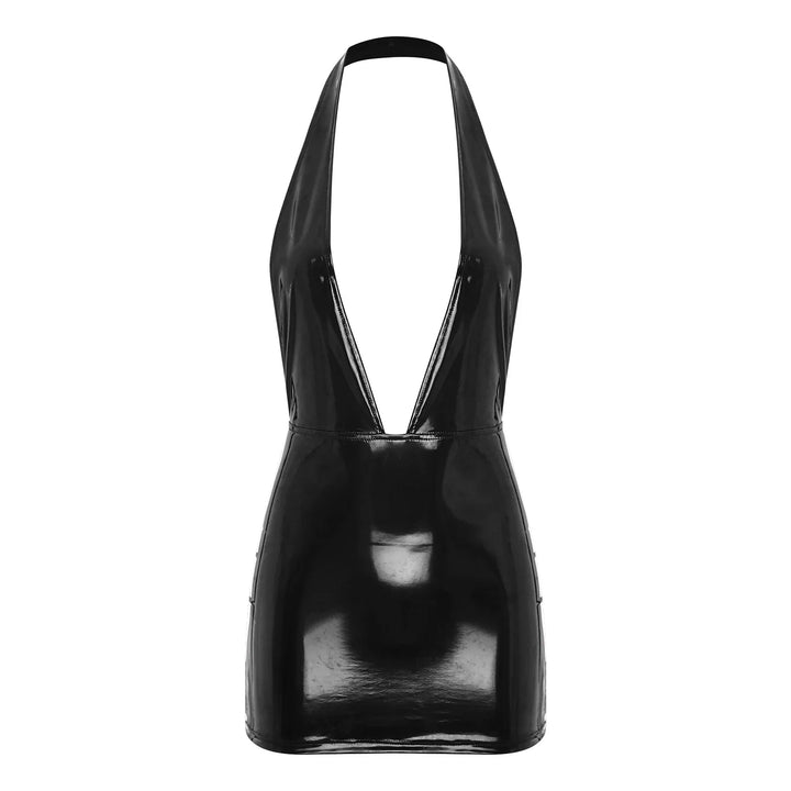 Deep V Backless Leather Dress