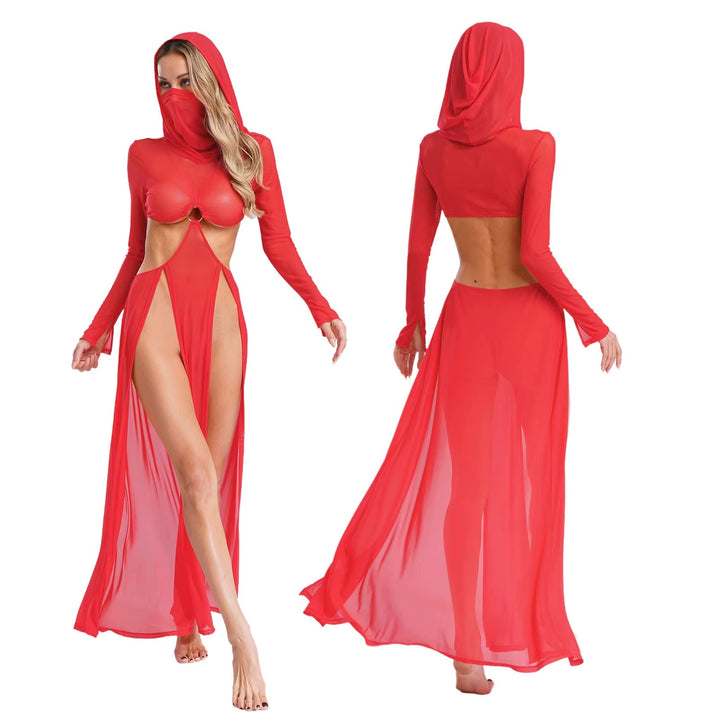 Women Sheer Dress with Hooded Face