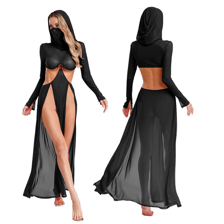 Women Sheer Dress with Hooded Face