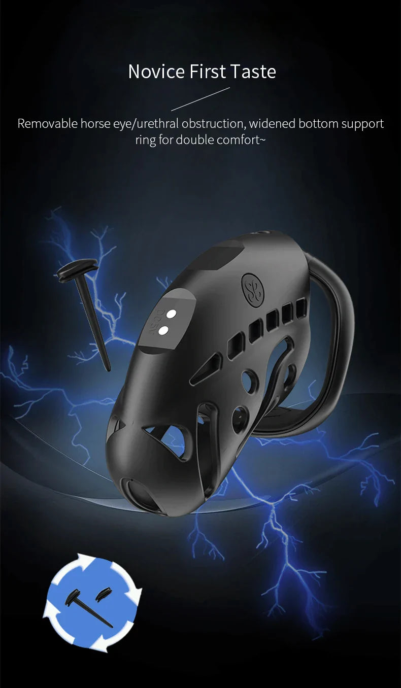 GHALLAS remote control chastity cage with removable horse eye and widened bottom support ring
