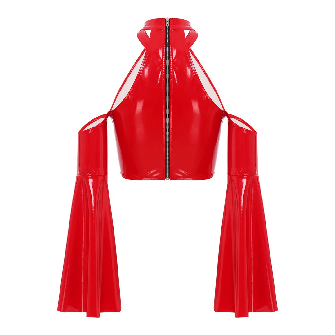 Women’s Glossy Cut-Out Halter Crop Top