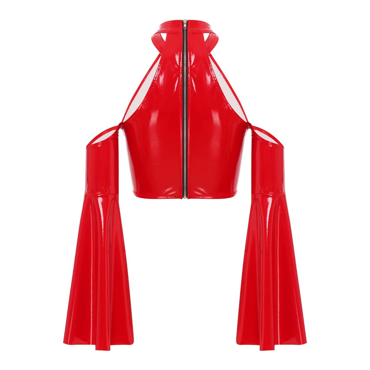 Women’s Glossy Cut-Out Halter Crop Top