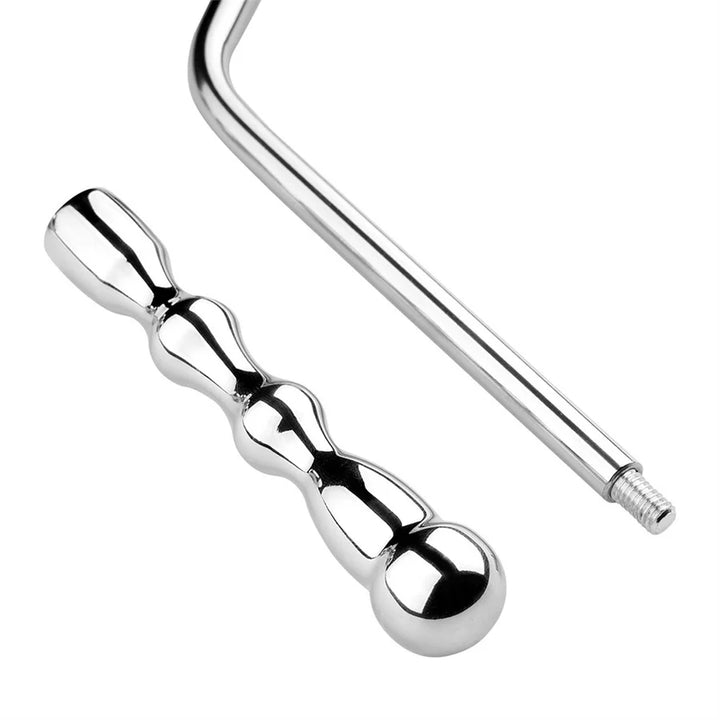 GHALLAS steel anal hook with smooth detachable beaded insert in polished stainless steel
