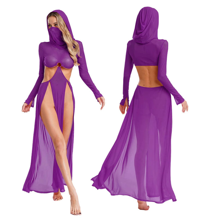 Women Sheer Dress with Hooded Face