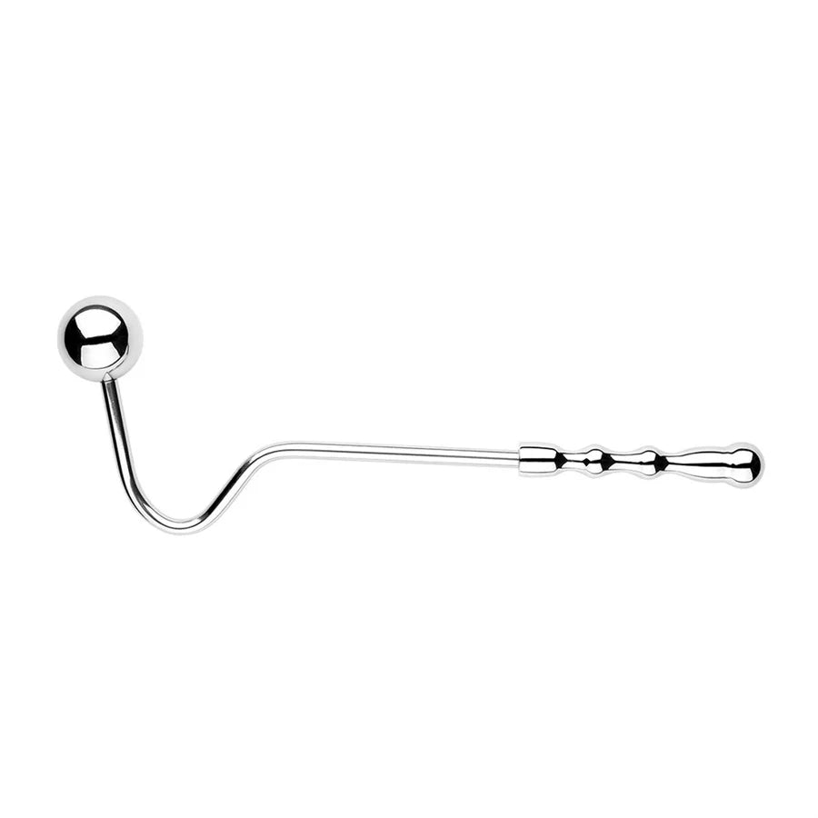 GHALLAS stainless steel anal hook with curved design and textured handle for secure grip