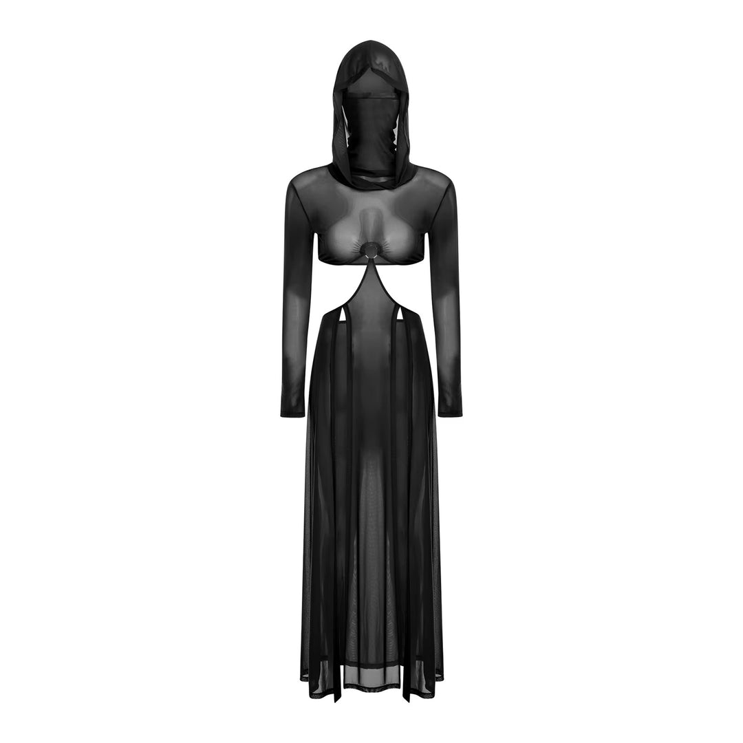Women Sheer Dress with Hooded Face