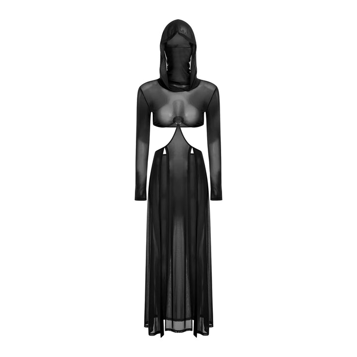 Women Sheer Dress with Hooded Face