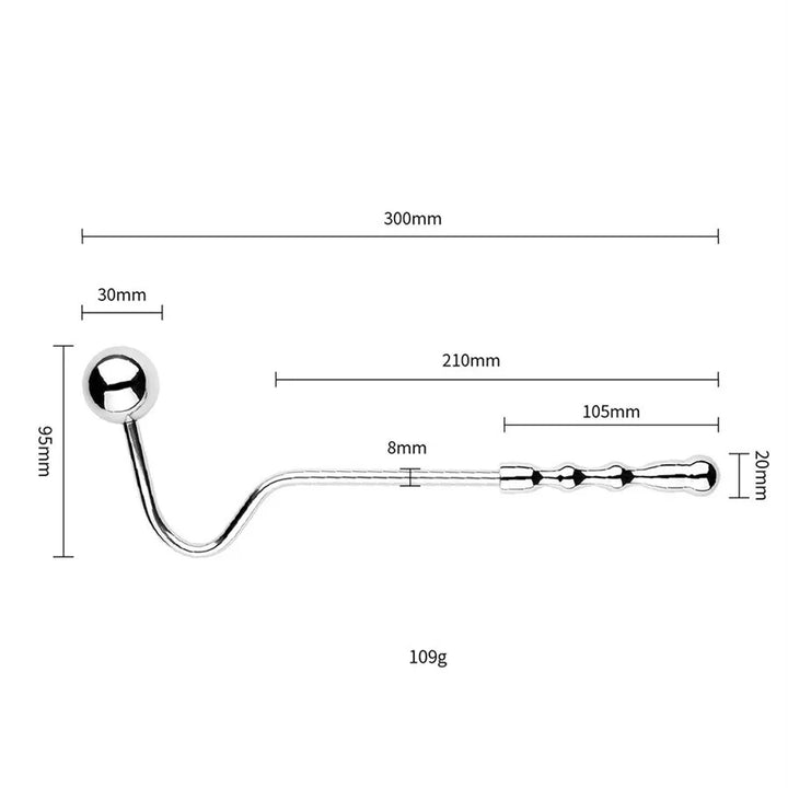 GHALLAS steel anal hook with detailed measurements and weight displayed in a clean white background