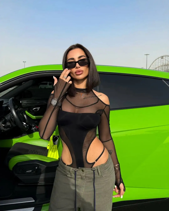 Hollow-Side Off-Shoulder Crotchless Bodysuit