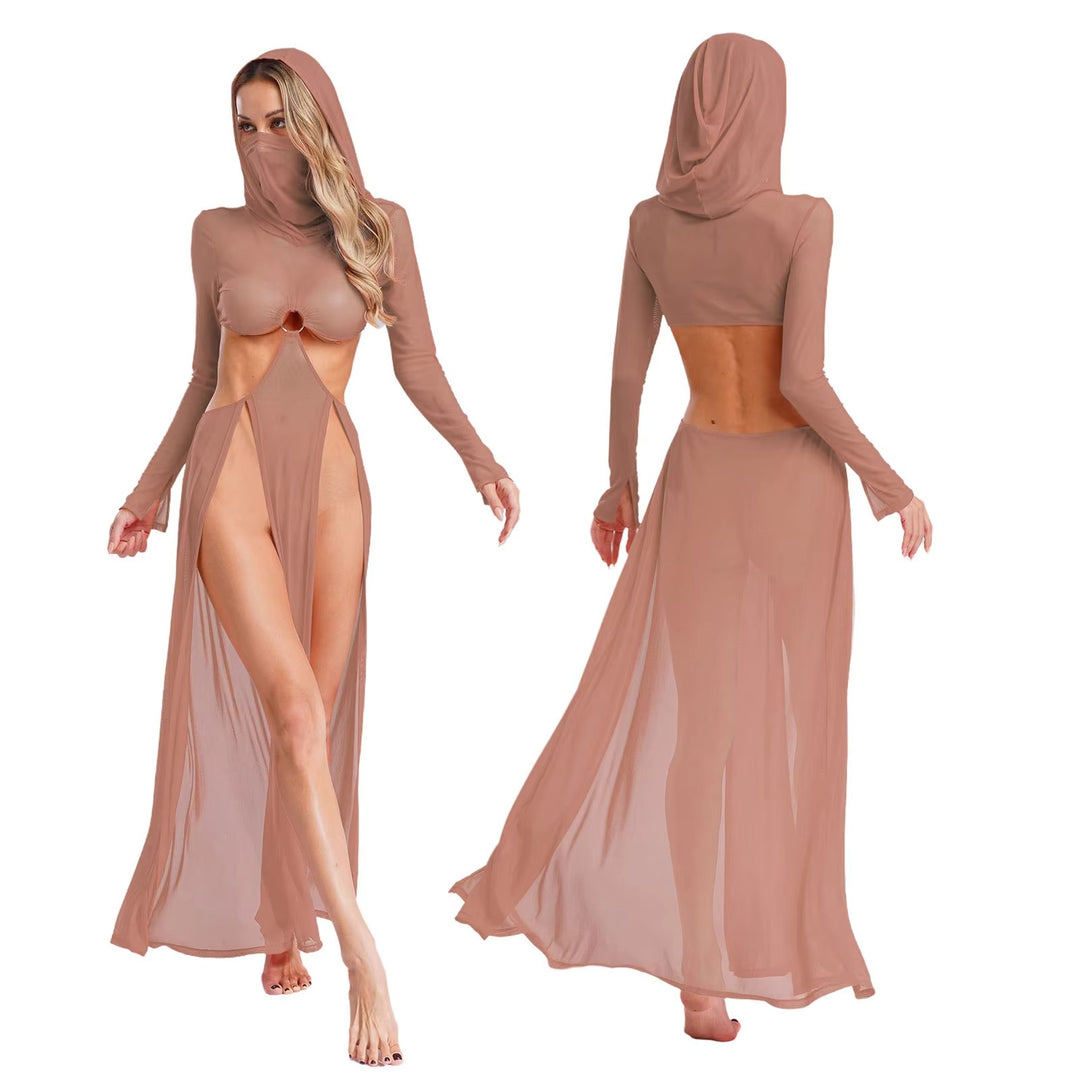 Women Sheer Dress with Hooded Face