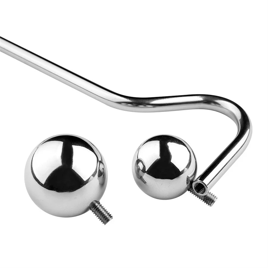 GHALLAS stainless steel anal hook with two detachable shiny metal balls
