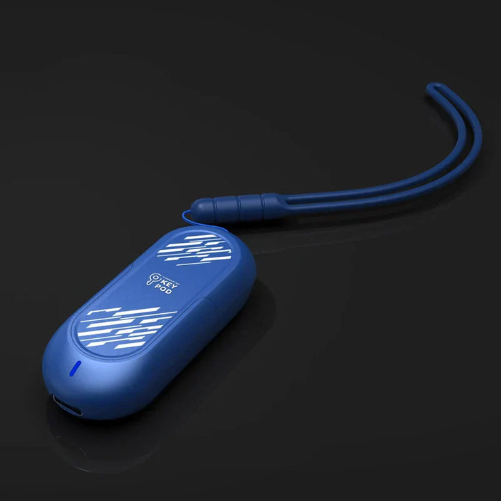 GHALLAS blue remote control chastity cage with sleek design on black background