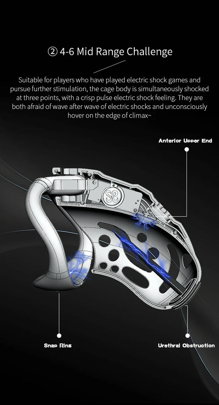 GHALLAS remote control chastity cage with snap rings and urethral obstruction for electric shock stimulation