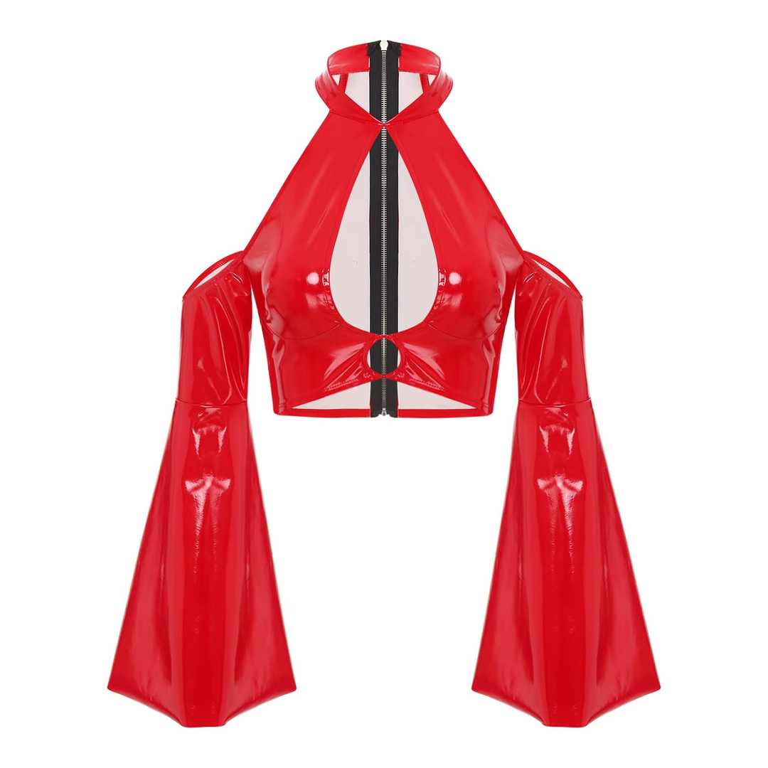 Women’s Glossy Cut-Out Halter Crop Top