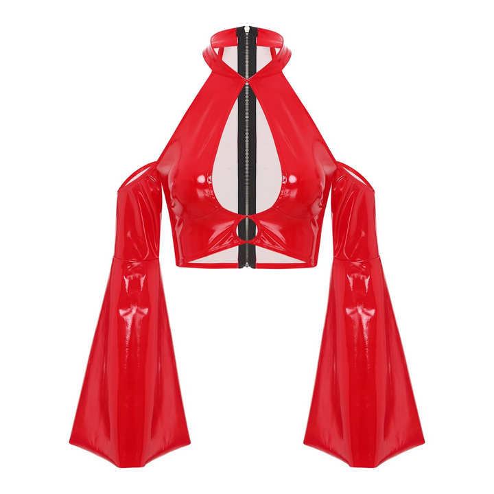 Women’s Glossy Cut-Out Halter Crop Top