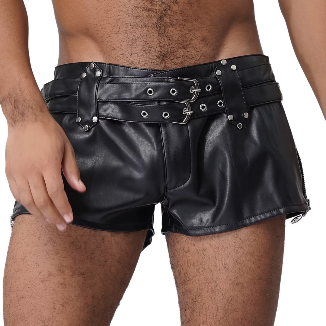 Men’s Faux Leather Shorts with Side Zipper
