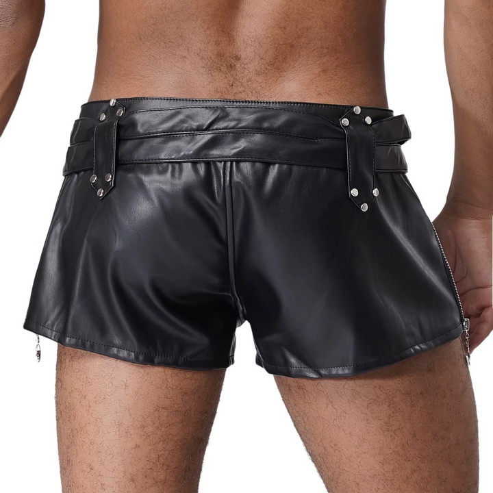 Men’s Faux Leather Shorts with Side Zipper