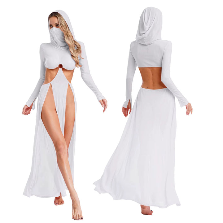 Women Sheer Dress with Hooded Face