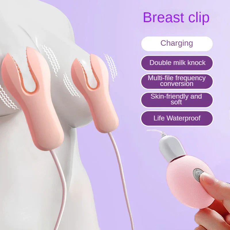 Pink electric nipple clamp vibrator with adjustable frequency and waterproof design by Gothic Tot