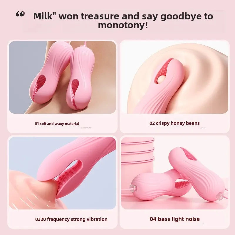 Pink electric nipple clamp vibrator by Gothic Tot with soft material, strong vibration, and low noise features