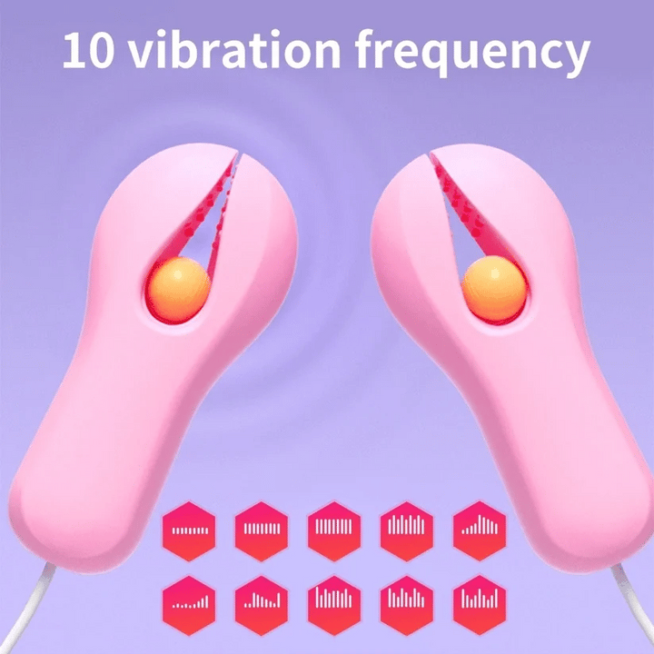 Pink electric nipple clamp vibrator with 10 vibration frequency settings for customizable stimulation