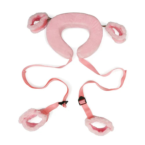Pink intimate restraint set for couples with soft plush cuffs and adjustable straps by ghallas