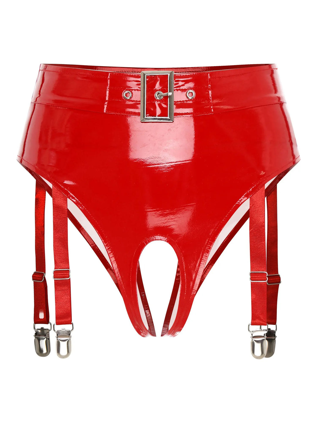 Red shiny leather garters with clips and adjustable straps by GhallasGoth