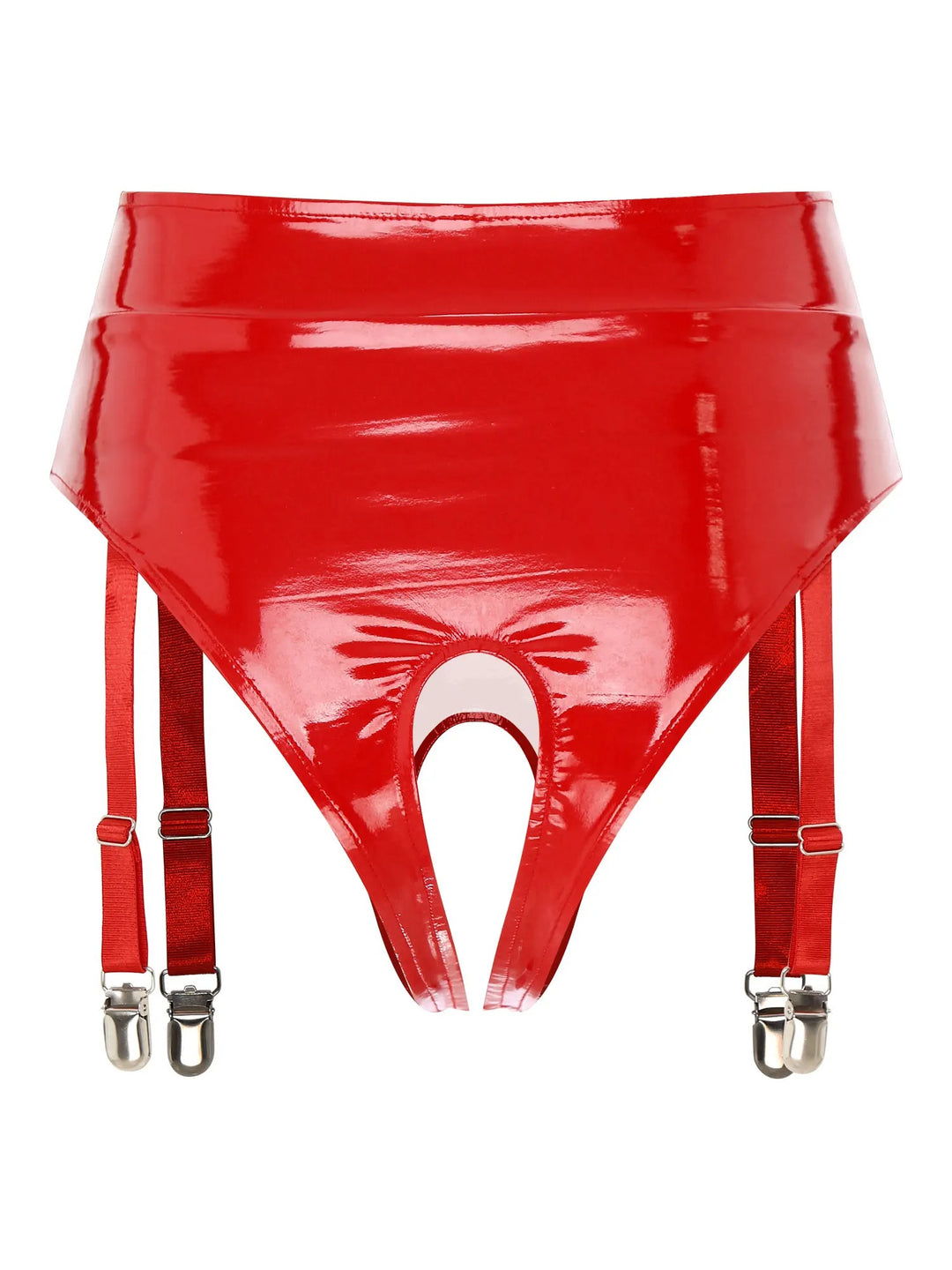 Red glossy adjustable leather garters with clips for stockings by GhallasGoth