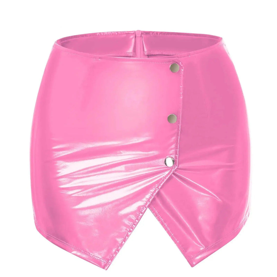 Buttoned Leather Skirt