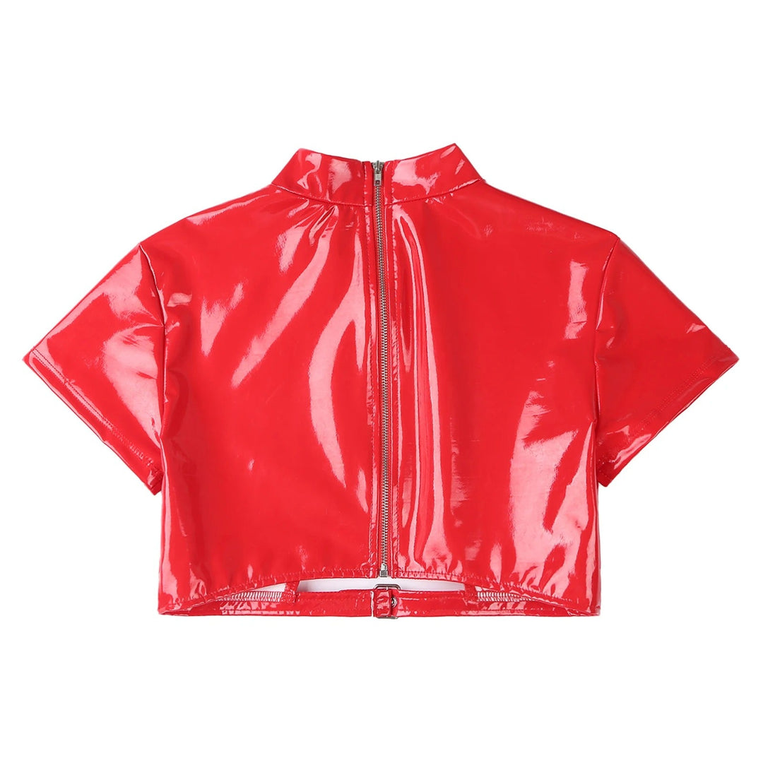 بلوزة أليسا الجلدية القصيرة