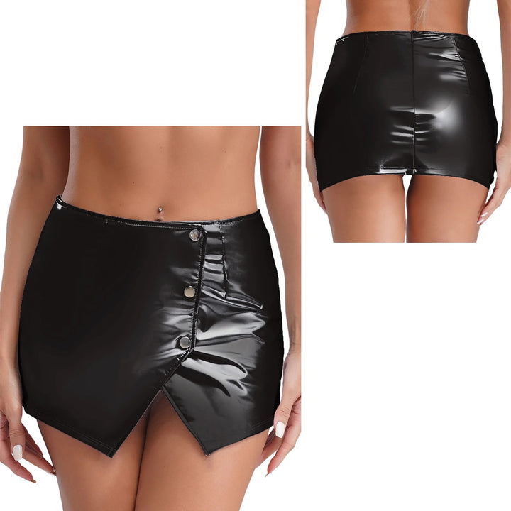 Buttoned Leather Skirt