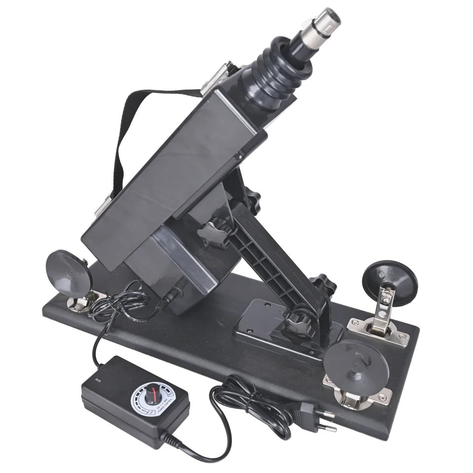 GHALLAS black adjustable pleasure machine with remote control and suction cup mounts on base