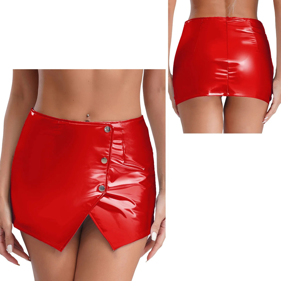 Buttoned Leather Skirt