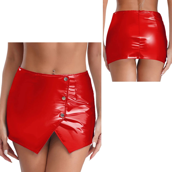 Buttoned Leather Skirt